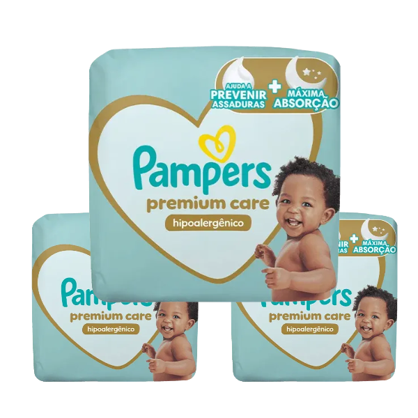 KIT 3 EM 1 - 3 und  Fraldas Pampers® Premium Care 68 unidades cada