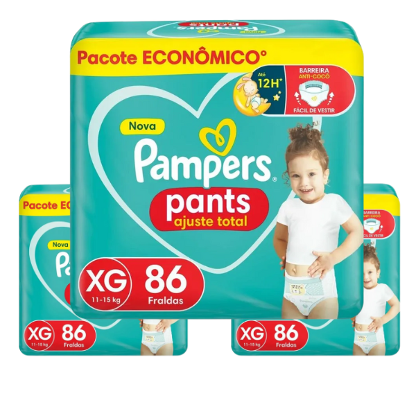 KIT 3 EM 1 - 3 und Fralda Pampers Pants Ajuste Total XG Max 86 Unidades